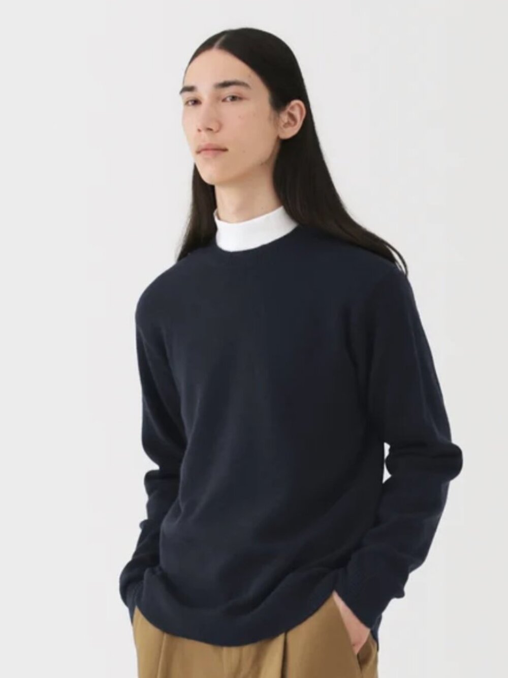 Muji Unisex Navy Wool Crewneck Sweater Size Small